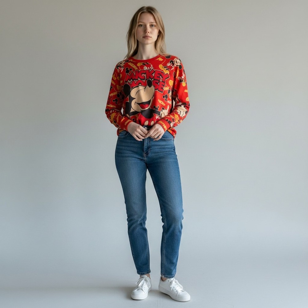 Soso Base Mickey Mouse All‎ Over Print Long Sleeve Shirt Red Streetwear NWT